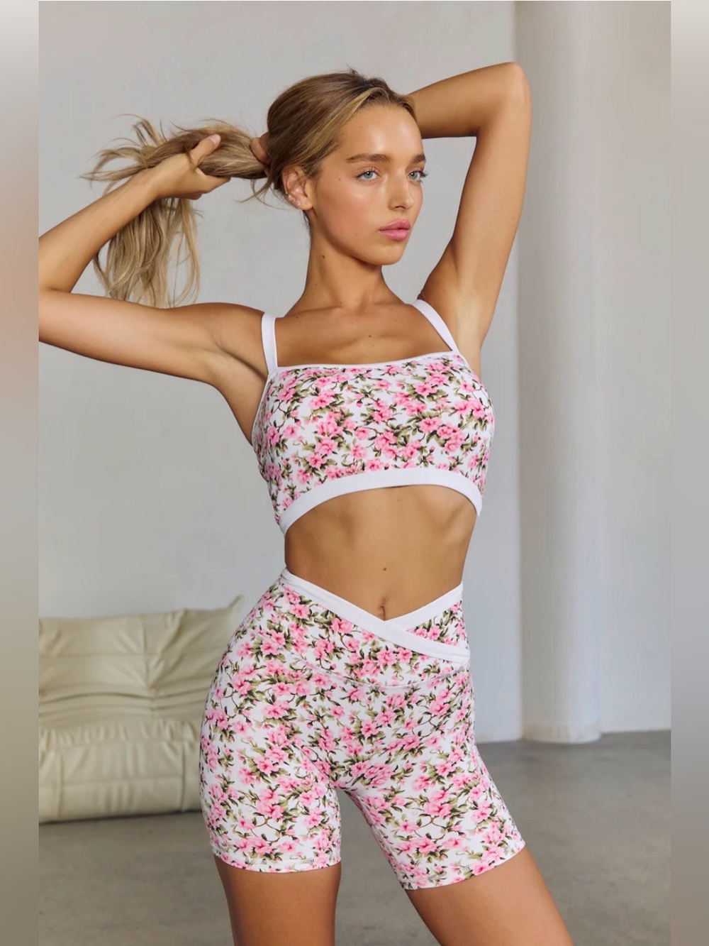 Astoria LUXE BALANCE Crossover Short Set  in Fleur Floral White Pink Green